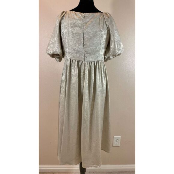 Celadon Modest Babydoll Style Puff Sleeve Champagne Flowy Dress Women's Small - Picture 4 of 12